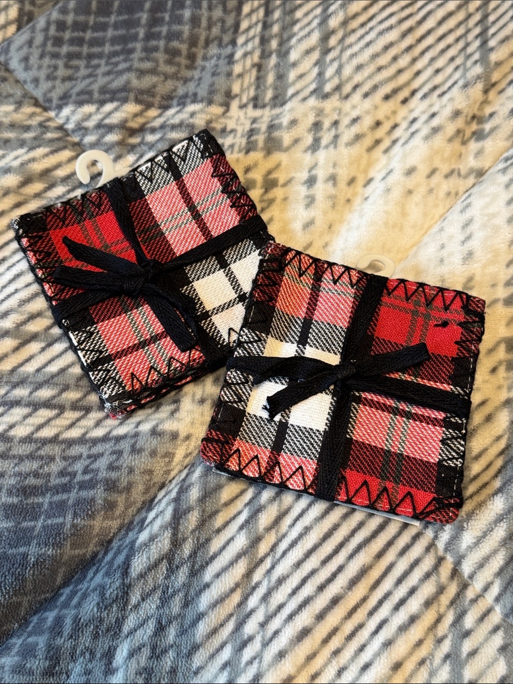 Winter Wonderland Red and Black Plaid Fabric Coasters - 2 packs of 4